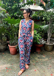 Blue Printed Cotton Waistcoat Coord